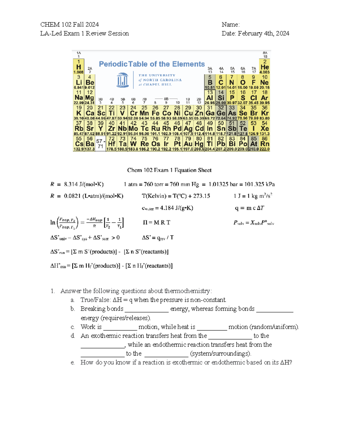 Exam+1+Review+Worksheet+%28SP24%29 - CHEM 102 Fall 2024 Name: LA-Led ...