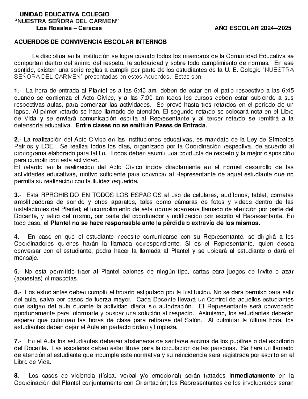 Acuerdos DE Convivencia 2024 2025 - UNIDAD EDUCATIVA COLEGIO “NUESTRA ...