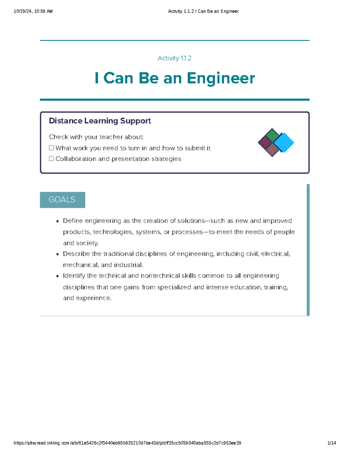 ENGR 101: I Can Be an Engineer - Activity 1.1.2 Distance Learning Guide ...