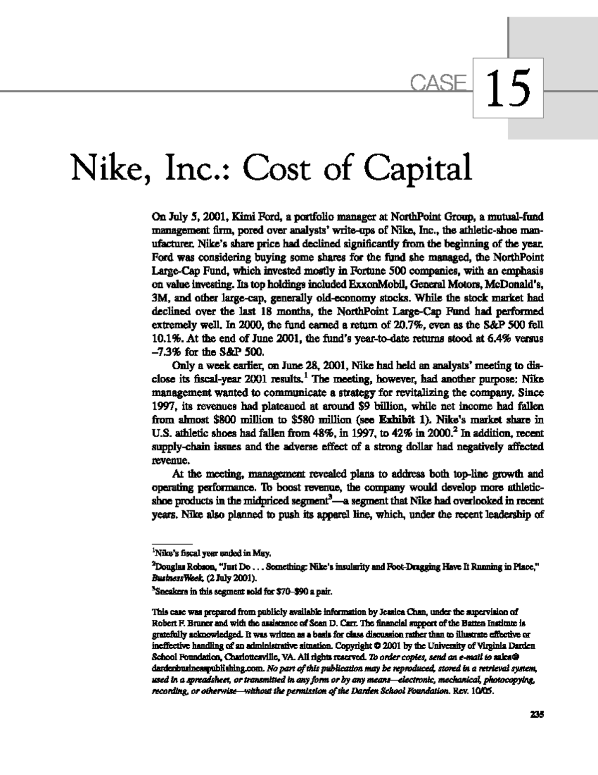 Case Study: Nike Inc. - Analyzing Cost of Capital - Studocu