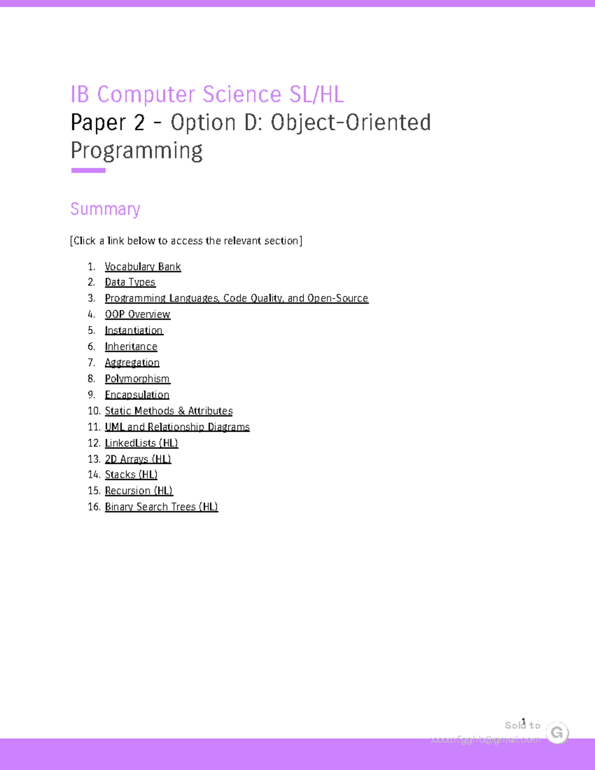IB Computer Science Paper 2 Option D: Programming Concepts Study Guide ...