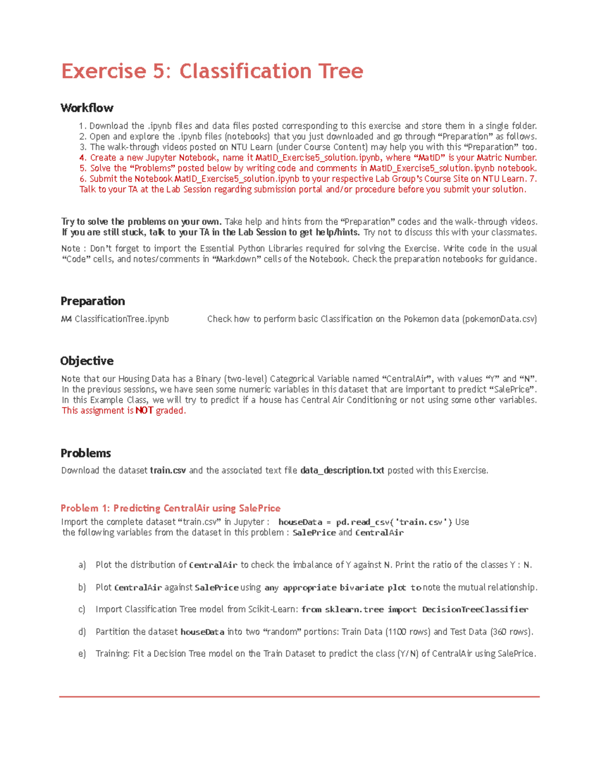 Classification Tree Exercise 5 - Course Code 2222 - Studocu