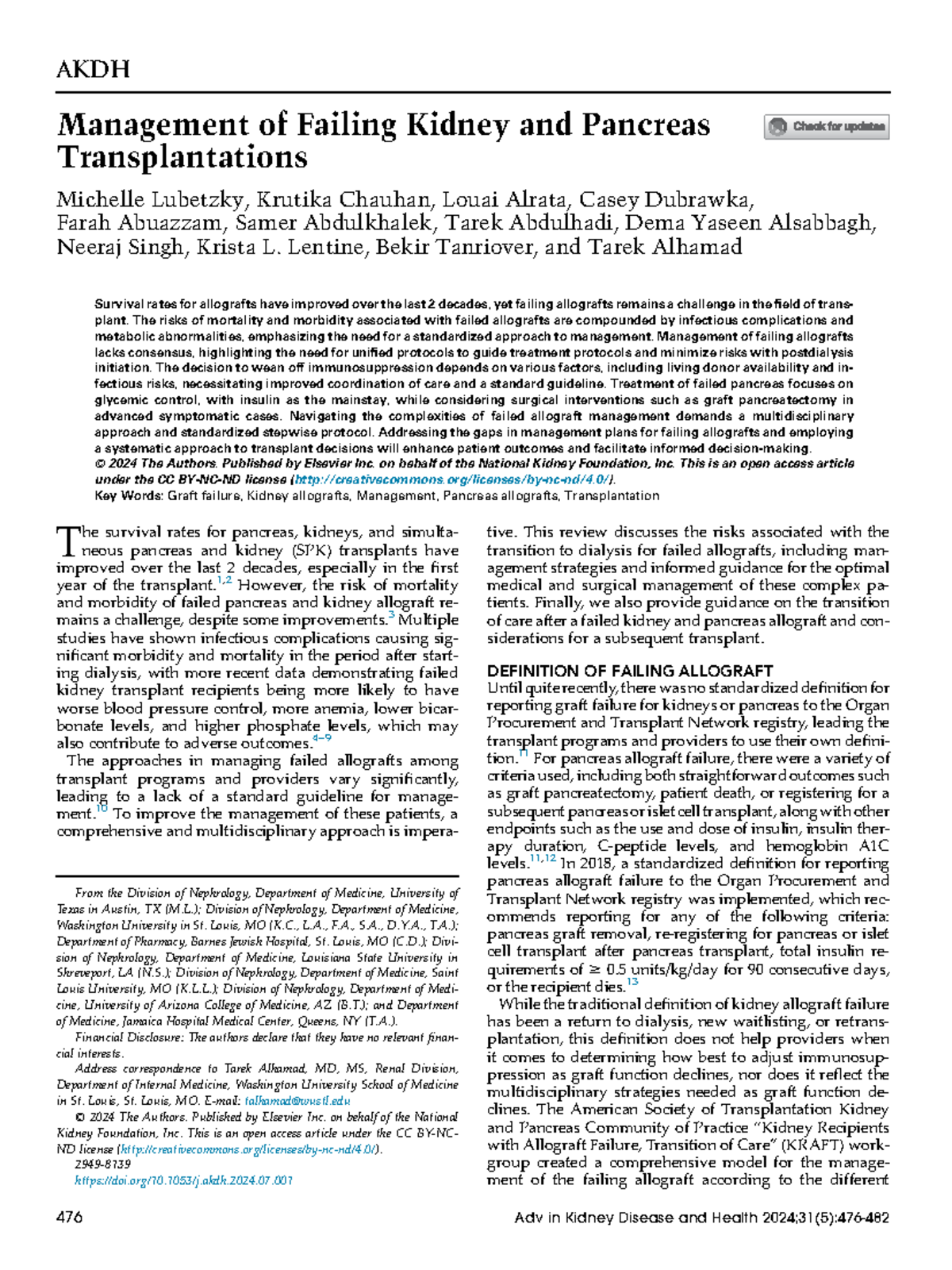 Management of Failing Kidney and Pancreas Transpla - AKDH Management of ...