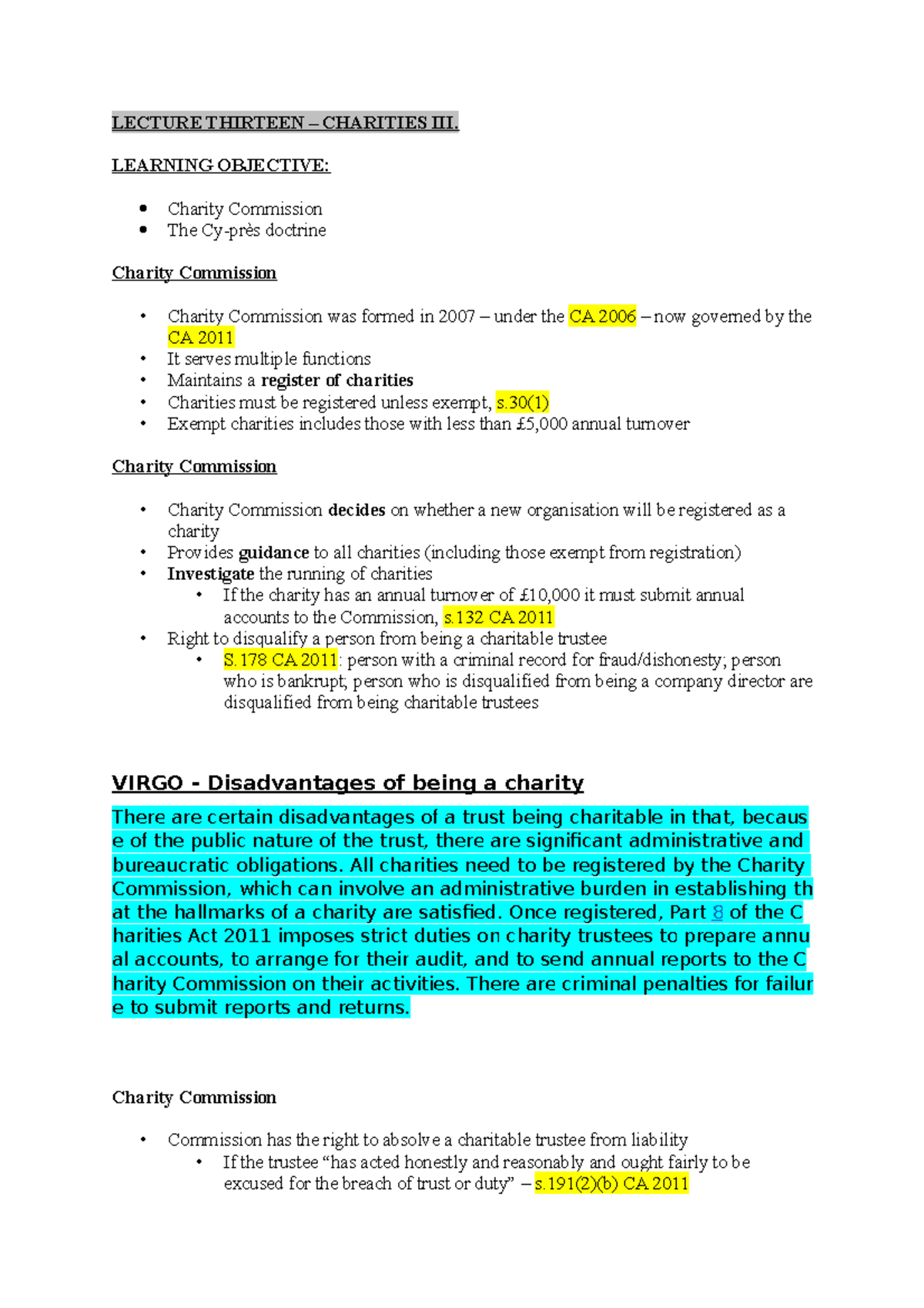 Charities in Equity and Trusts - Key Concepts from Lecture 13 - Studocu