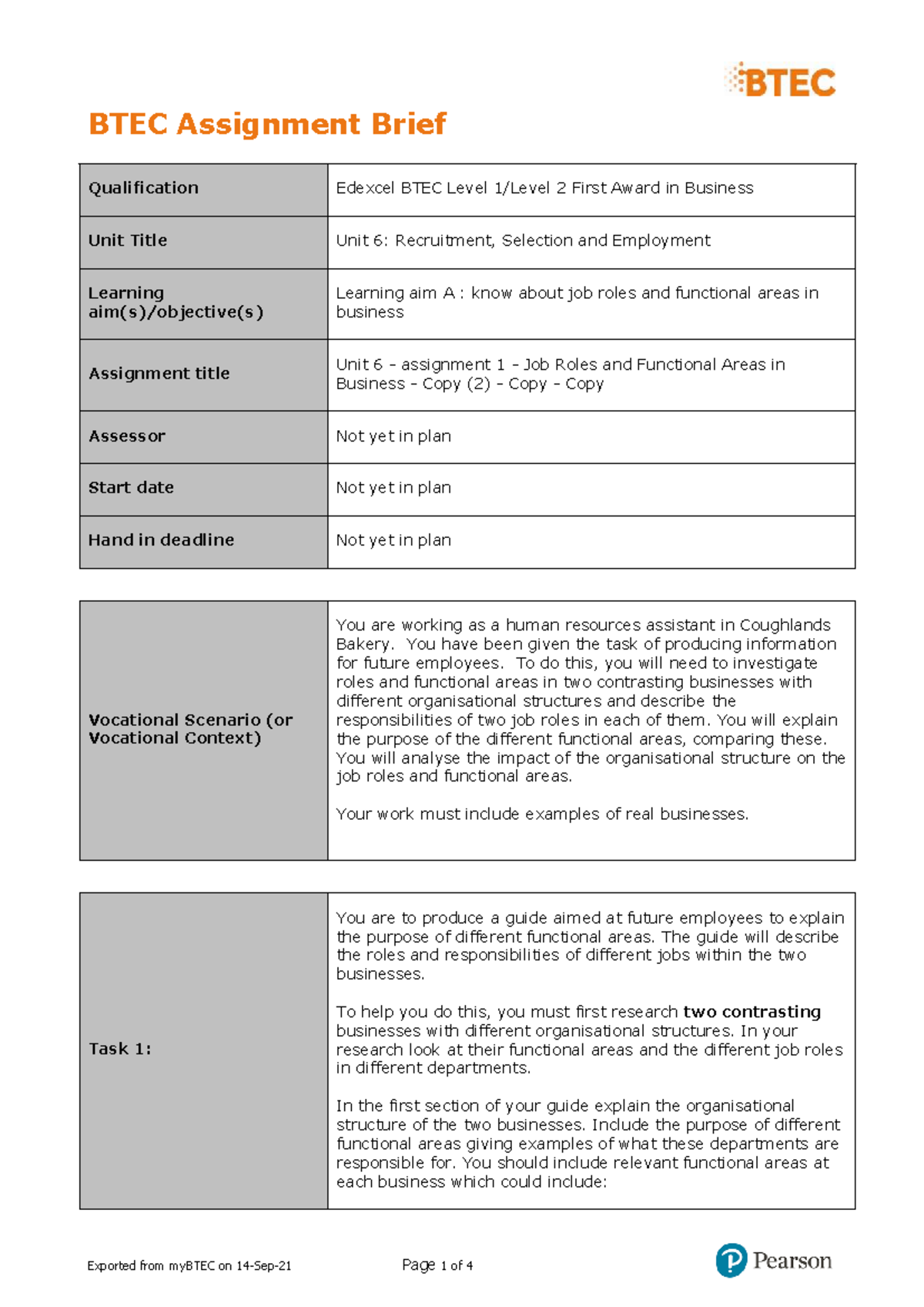 BTEC Level 2 Unit 6 Assignment: Job Roles & Functional Areas Guide ...