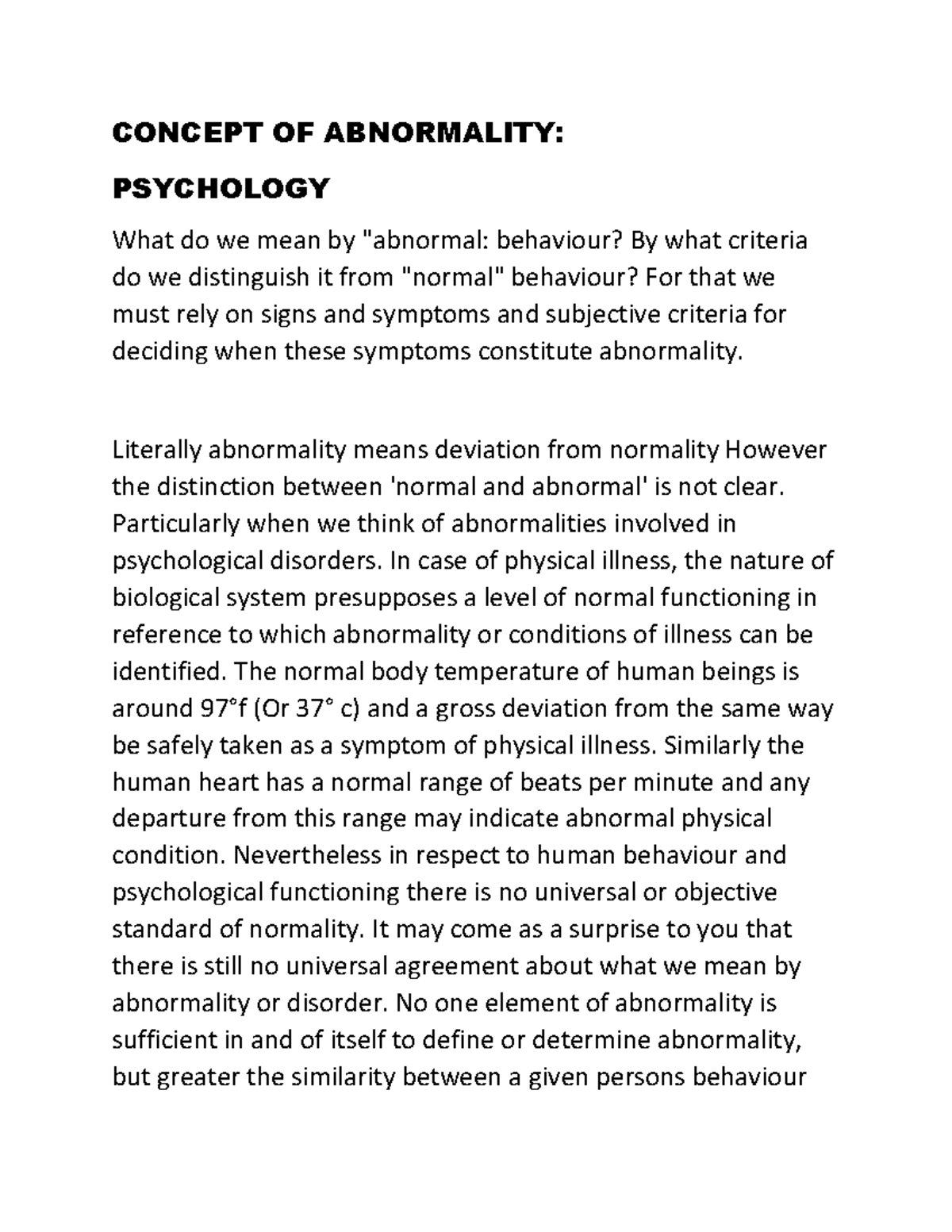 Concept OF Abnormality - CONCEPT OF ABNORMALITY: PSYCHOLOGY What do we ...