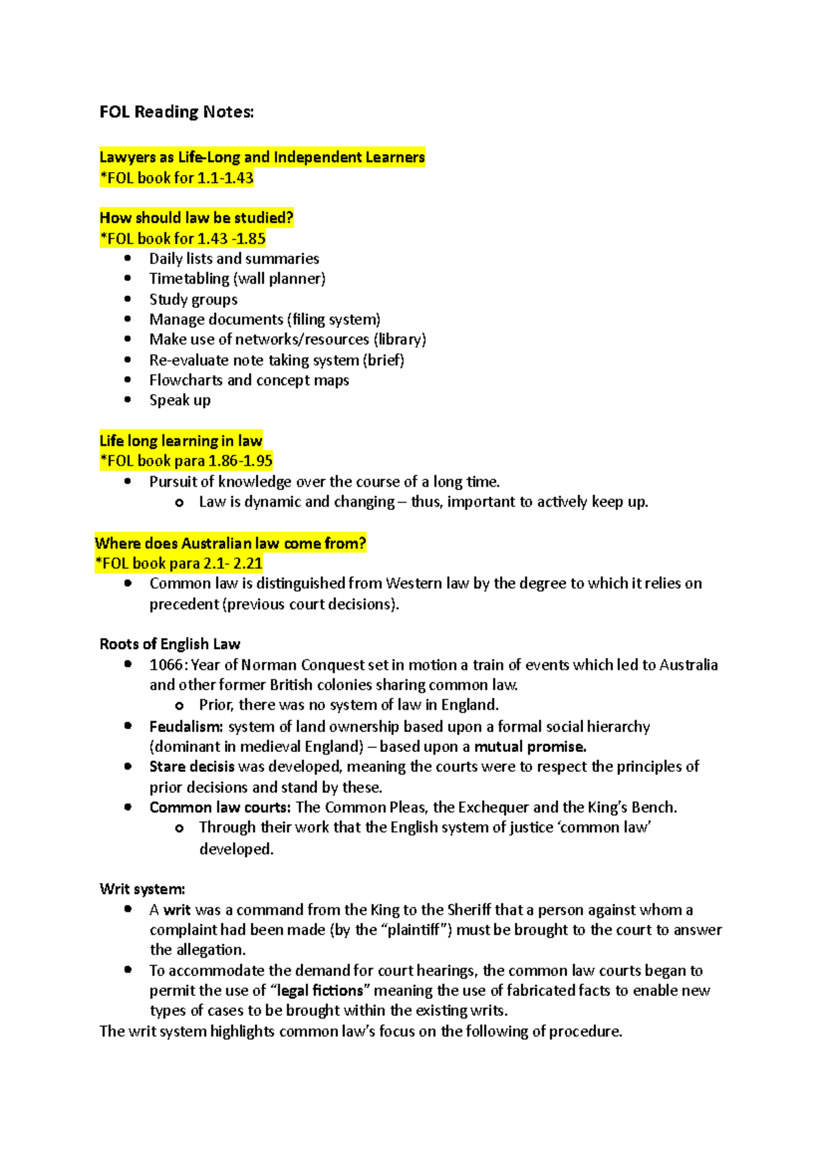 FOL Week 1 Reading Notes - FOL Reading Notes: Lawyers as Life-Long and ...