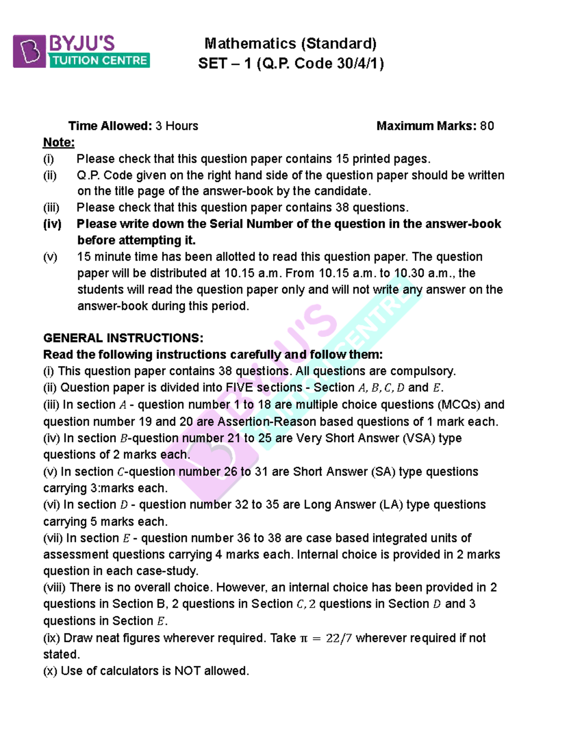 CBSE Class X Maths Standard SET 1 Solutions (2023) - Studocu