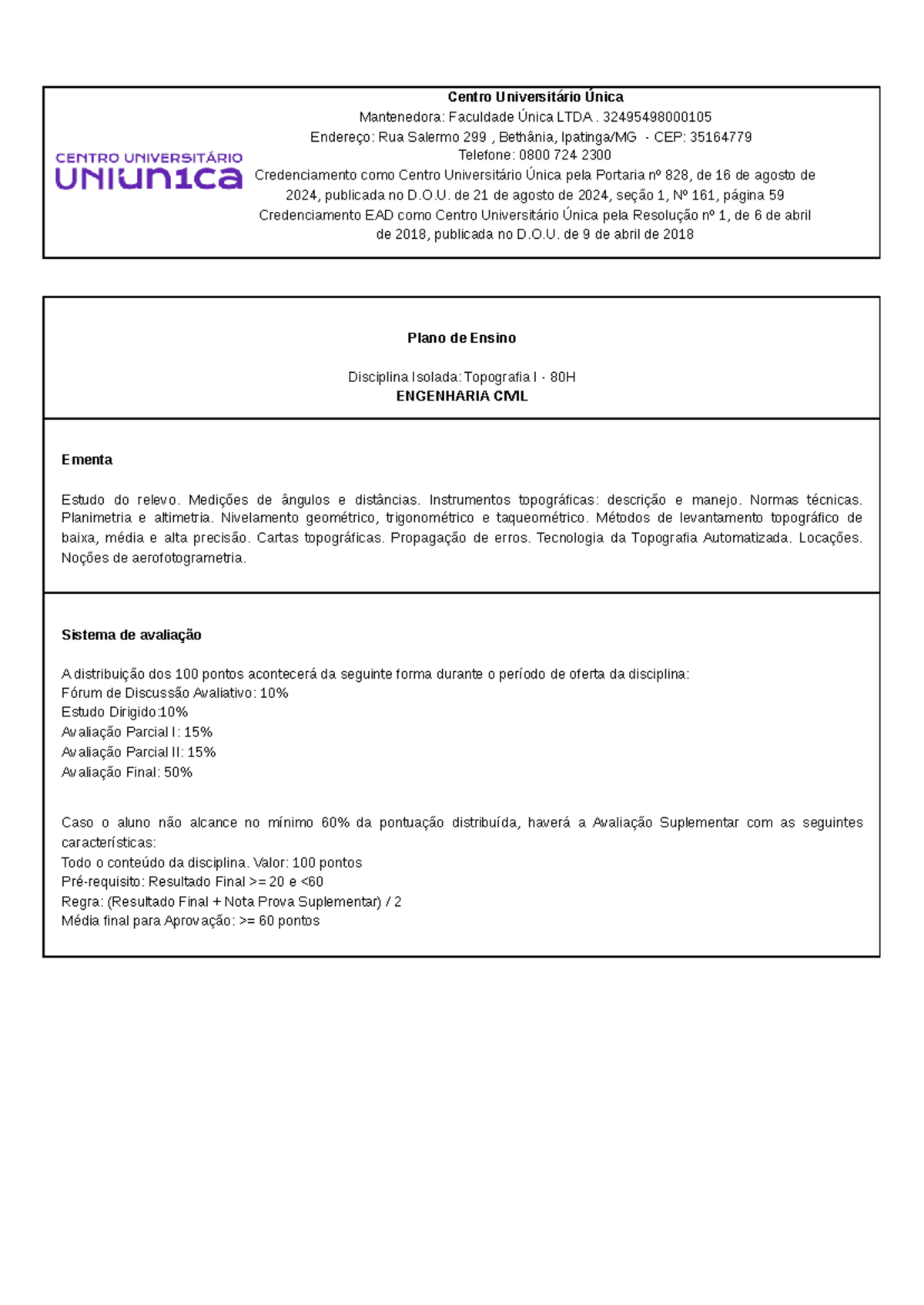 Topografia I - Plano de Ensino e Conteúdo - Engenharia Civil - Studocu