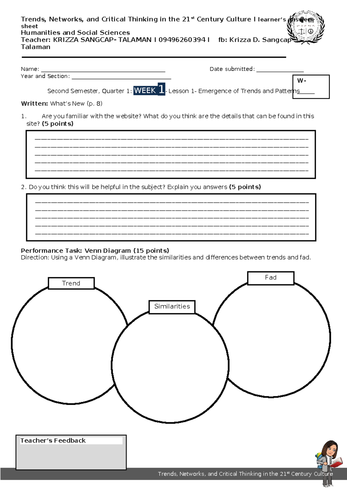 Answer Sheets - Trends and Patterns: 3rd Quarter Overview - Studocu