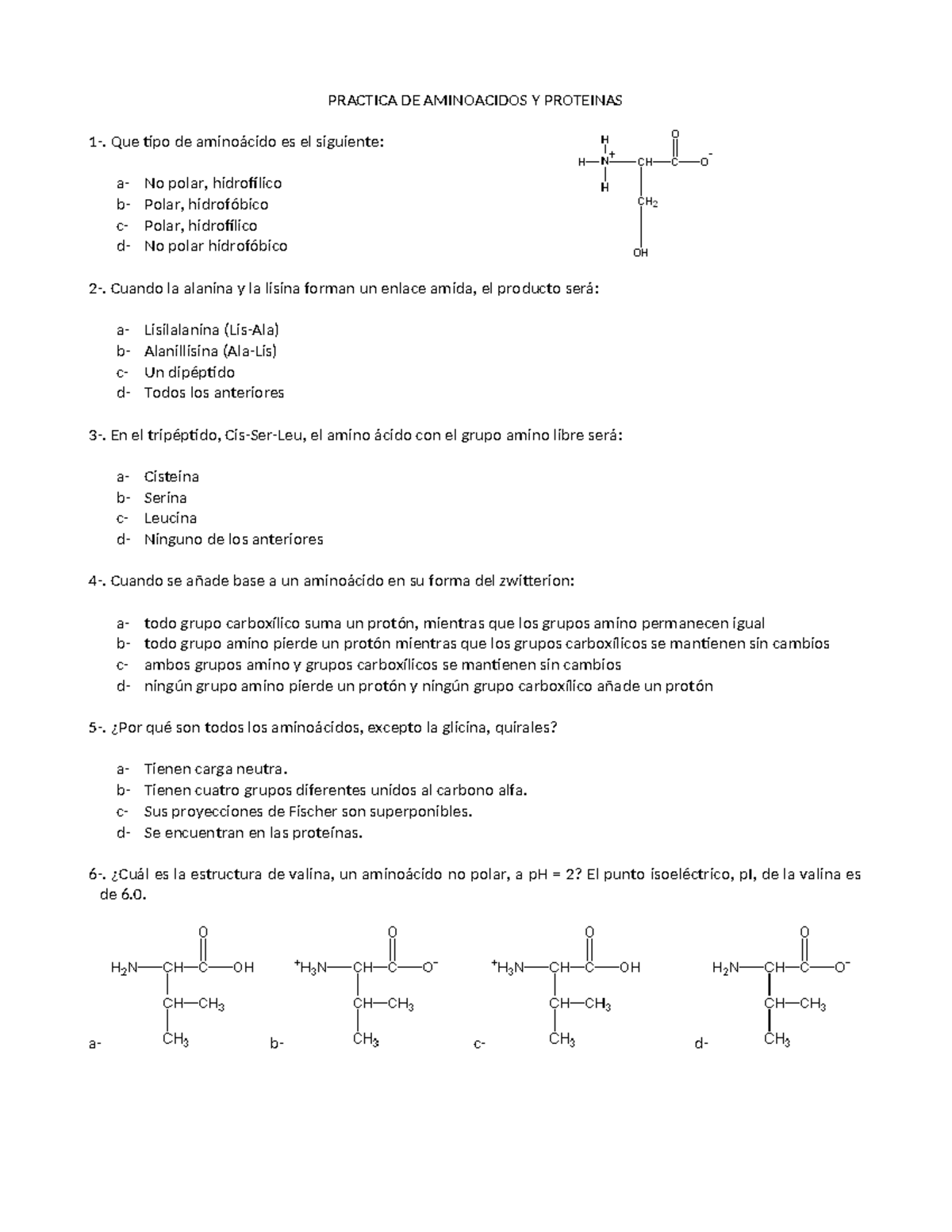 Práctica de Aminoácidos y Proteínas - Análisis y Ejercicios - Studocu, image size:1200x1553