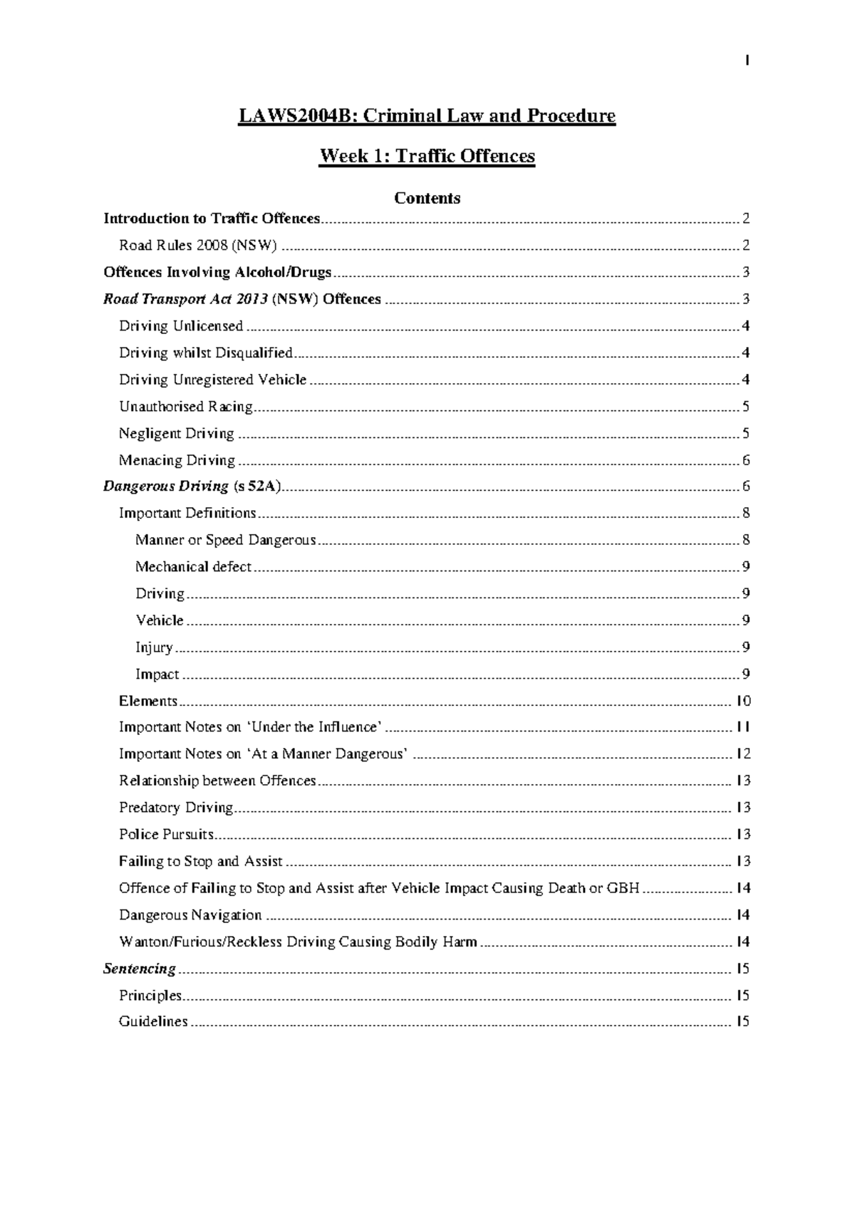 Criminal Law and Procedure - Lecture notes - b - 1 LAWS2004B: Criminal ...