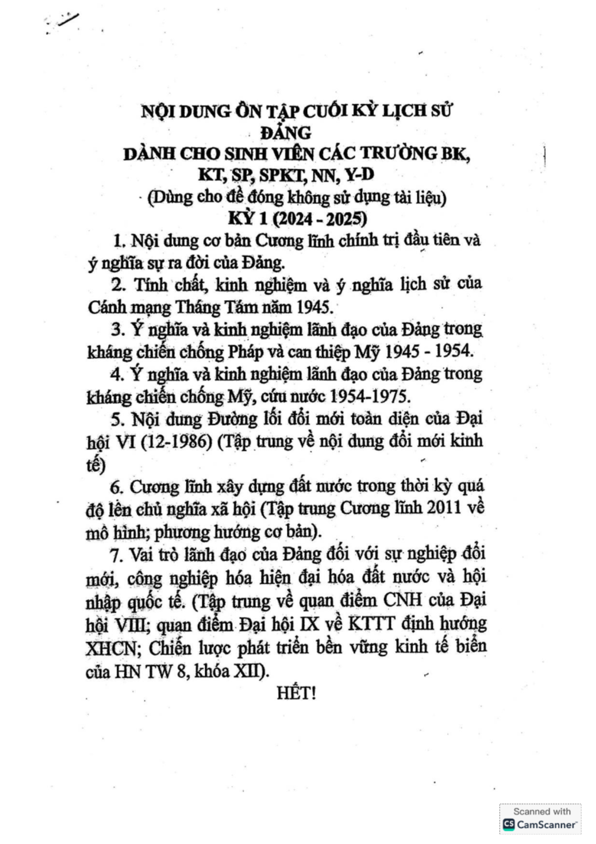 Lịch Sử Đảng Ôn Tập Cuối Kỳ - Dành Cho Sinh Viên Trường BK, SP, KT - Document Preview