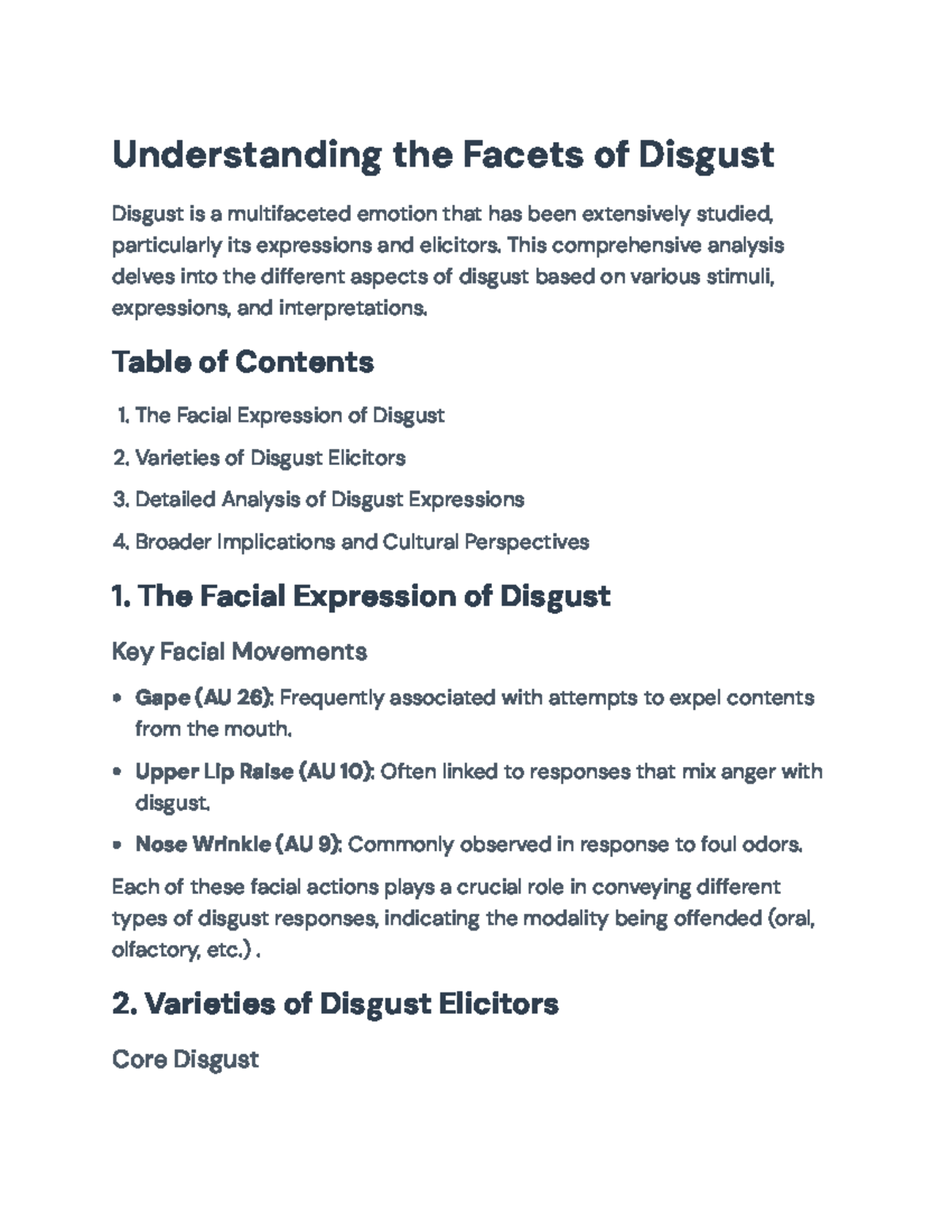 Understanding the Complexity of Disgust: Expressions and Elicitors ...