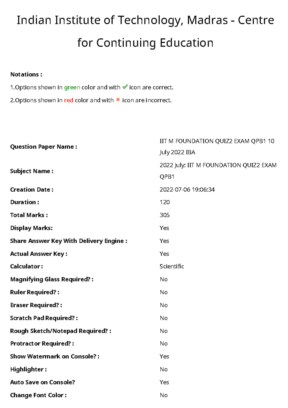 IIT M Foundation Quiz 2 Exam QPB1 - July 2022 Question Paper - Studocu