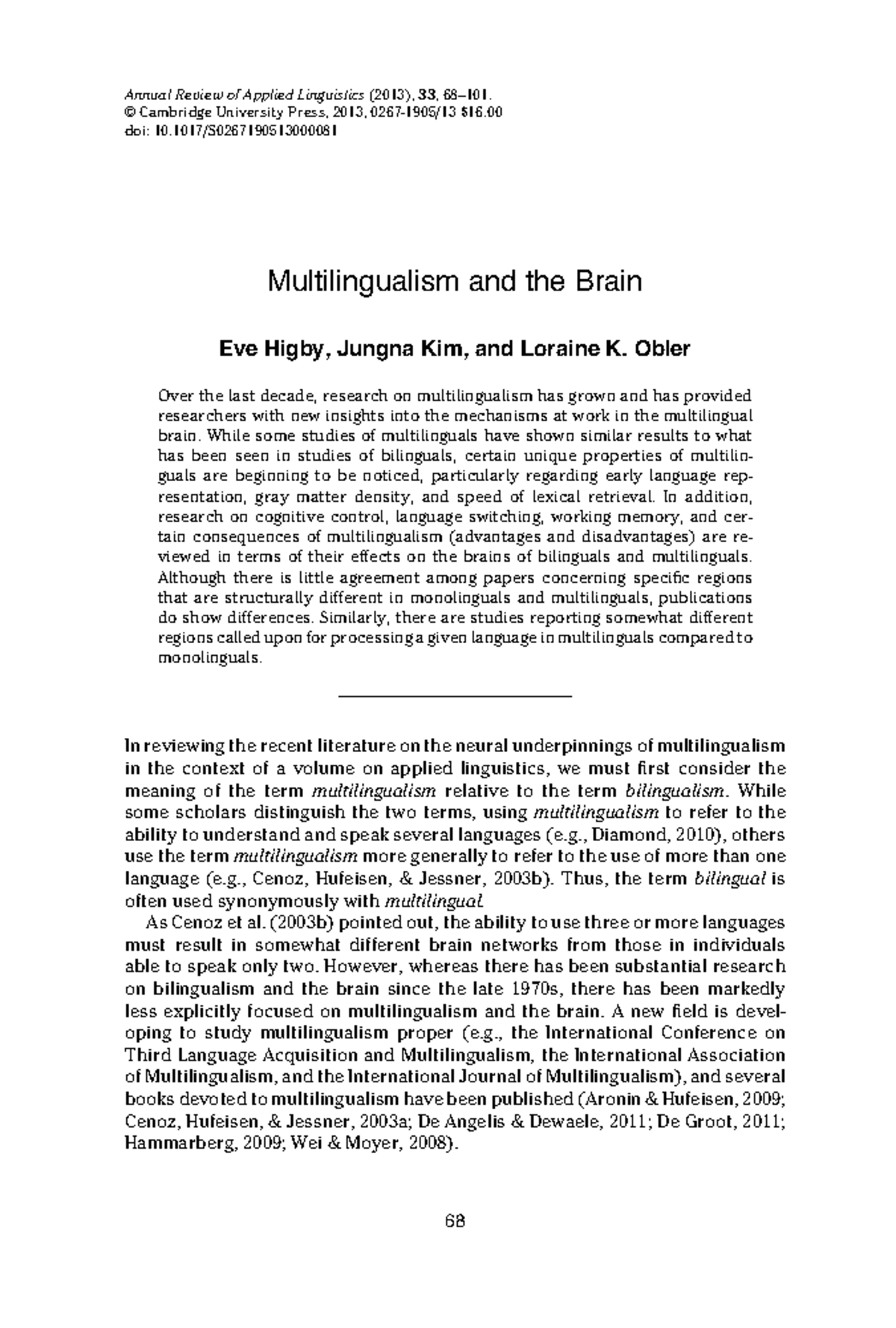 Higby E Kim J and Obler L K 2013 Multili - Annual Review of Applied ...