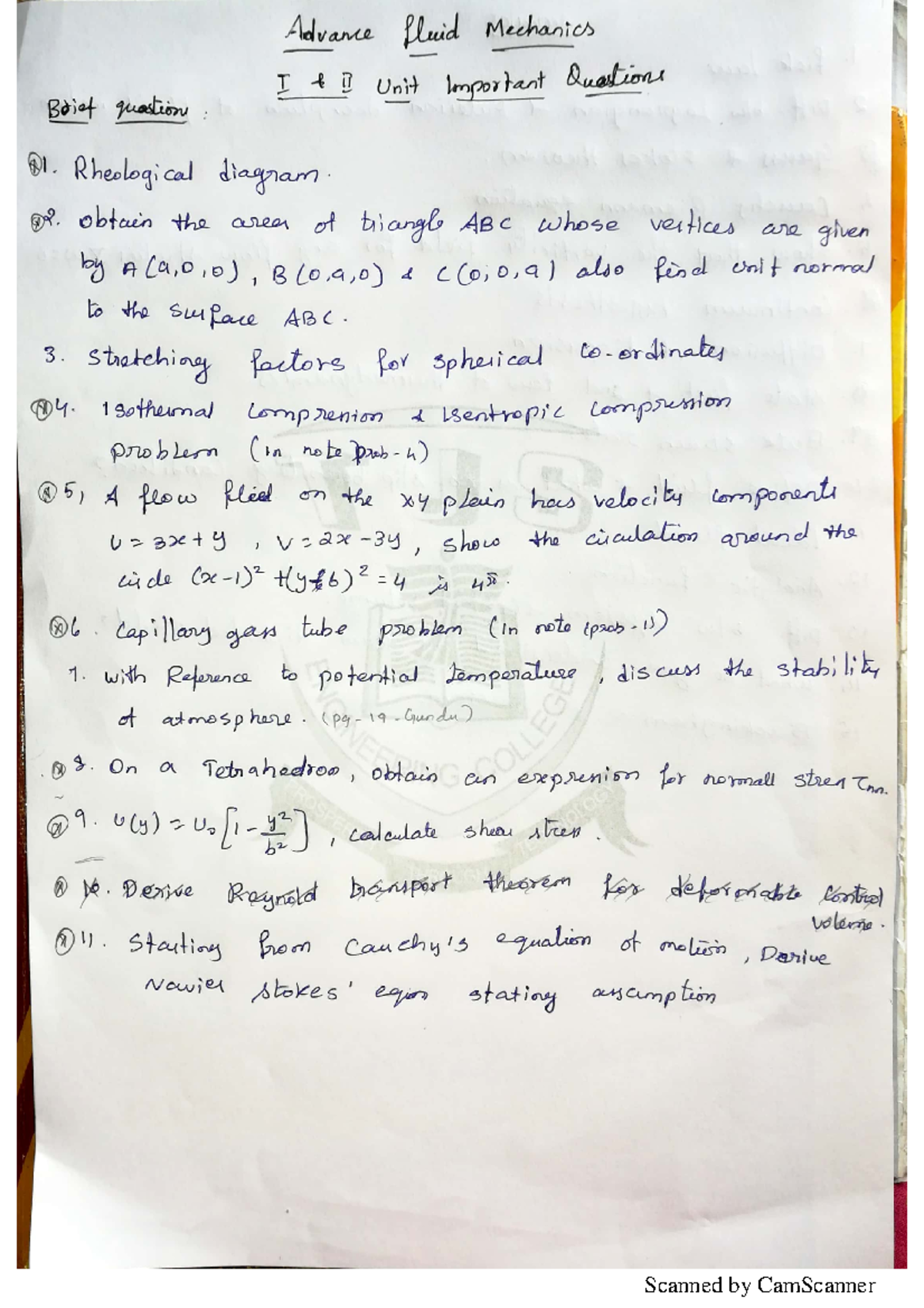 AFM imp questions - Advance fluid Mechanics I II Unit Important ...