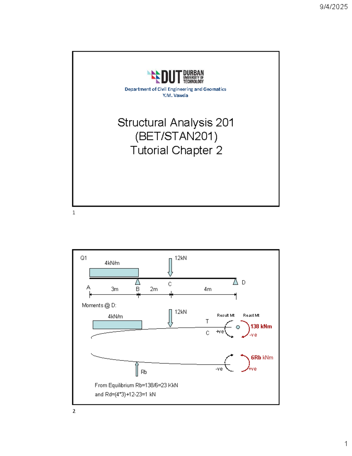 CIVIL ENG 201 Structural Analysis Tutorial Chapter 2 Notes - Studocu