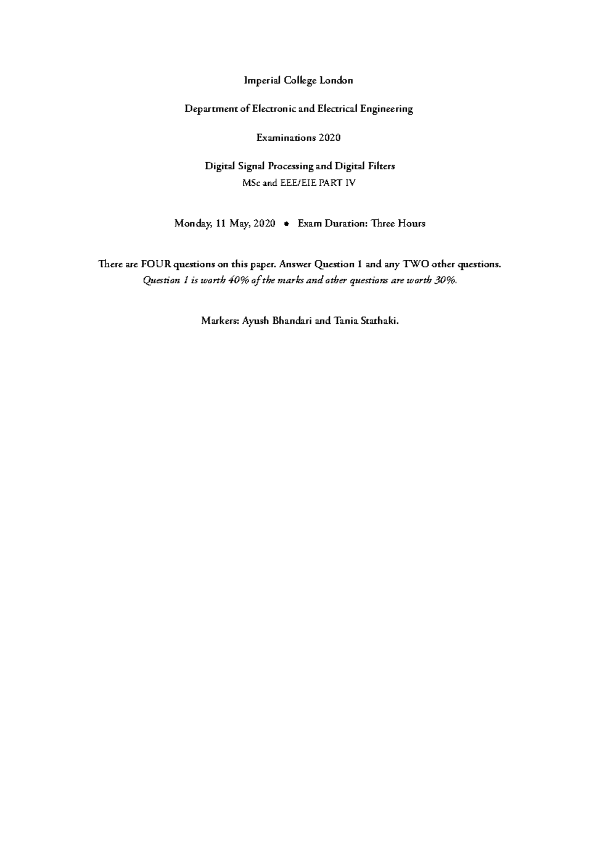 EE4-12 Digital Signal Processing & Filters Solutions - Summer '20 - Studocu