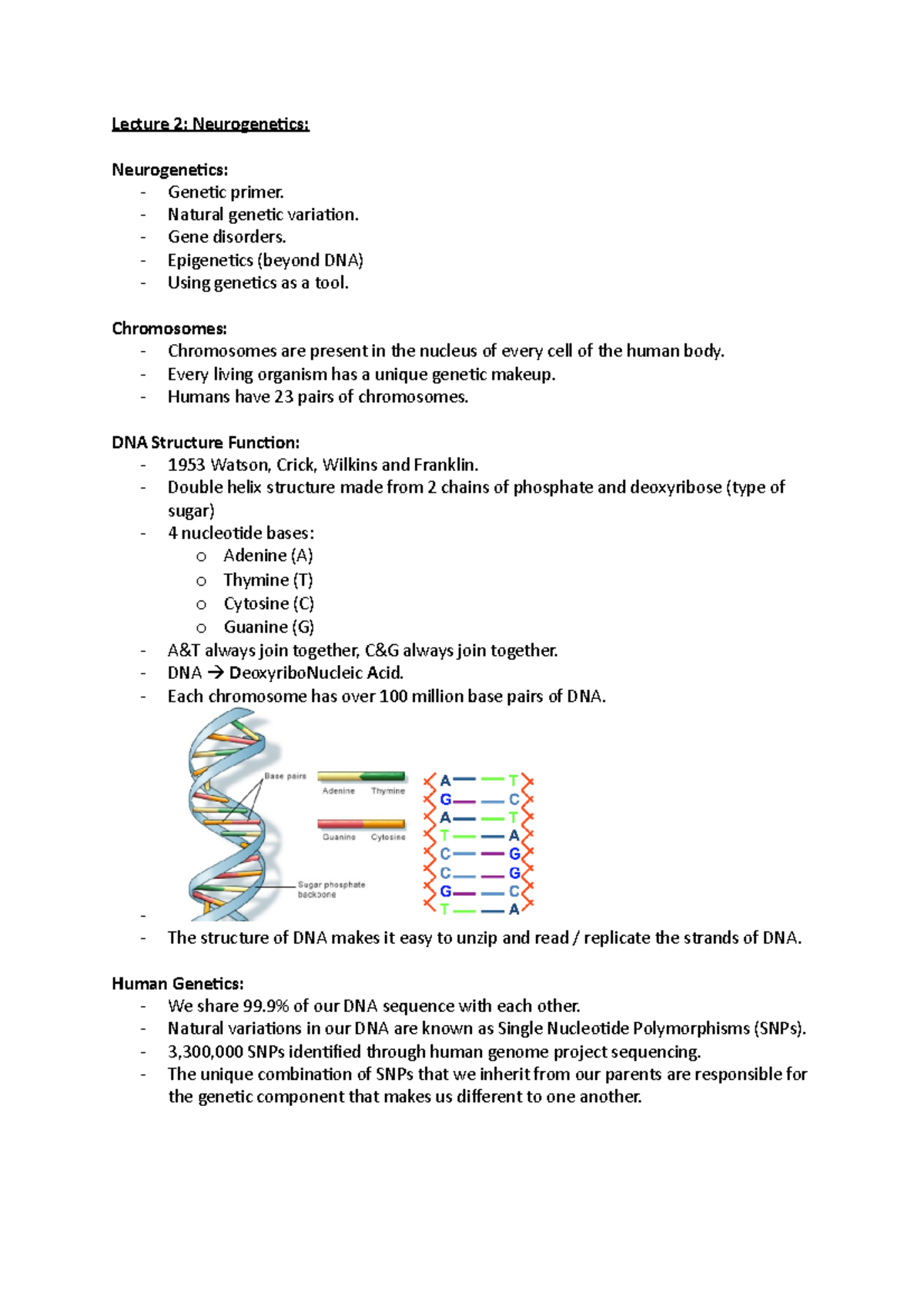 Lecture 2: Neurogenetics and Genetic Disorders Overview - Studocu