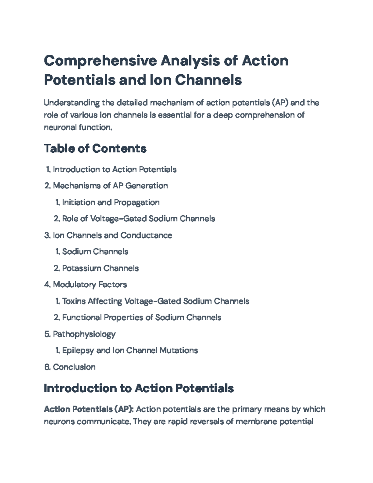 Comprehensive Overview of Action Potentials and Ion Channels - NEURO ...