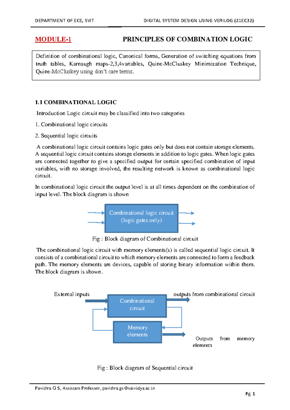 Digital System Design Using Verilog (21EC32) - Combinational Logic ...