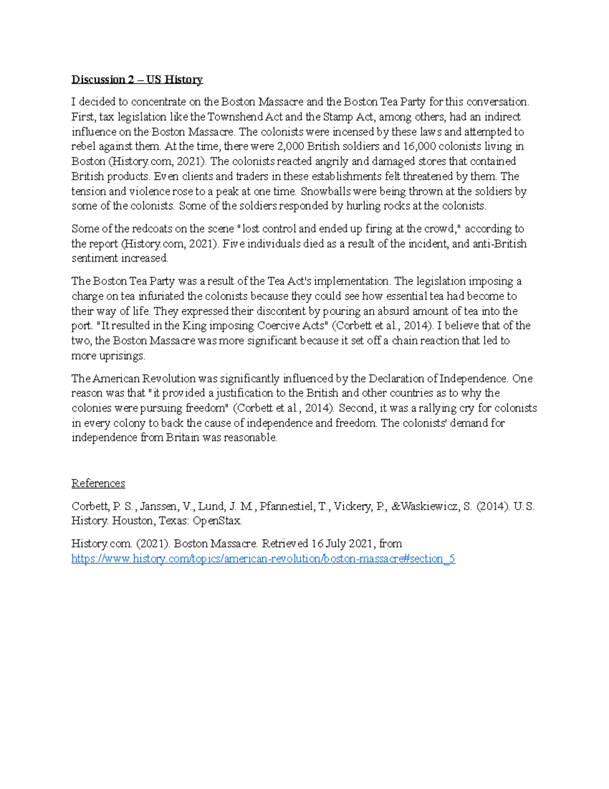 Discussion 2 – US History - Discussion 2 – US History I decided to ...
