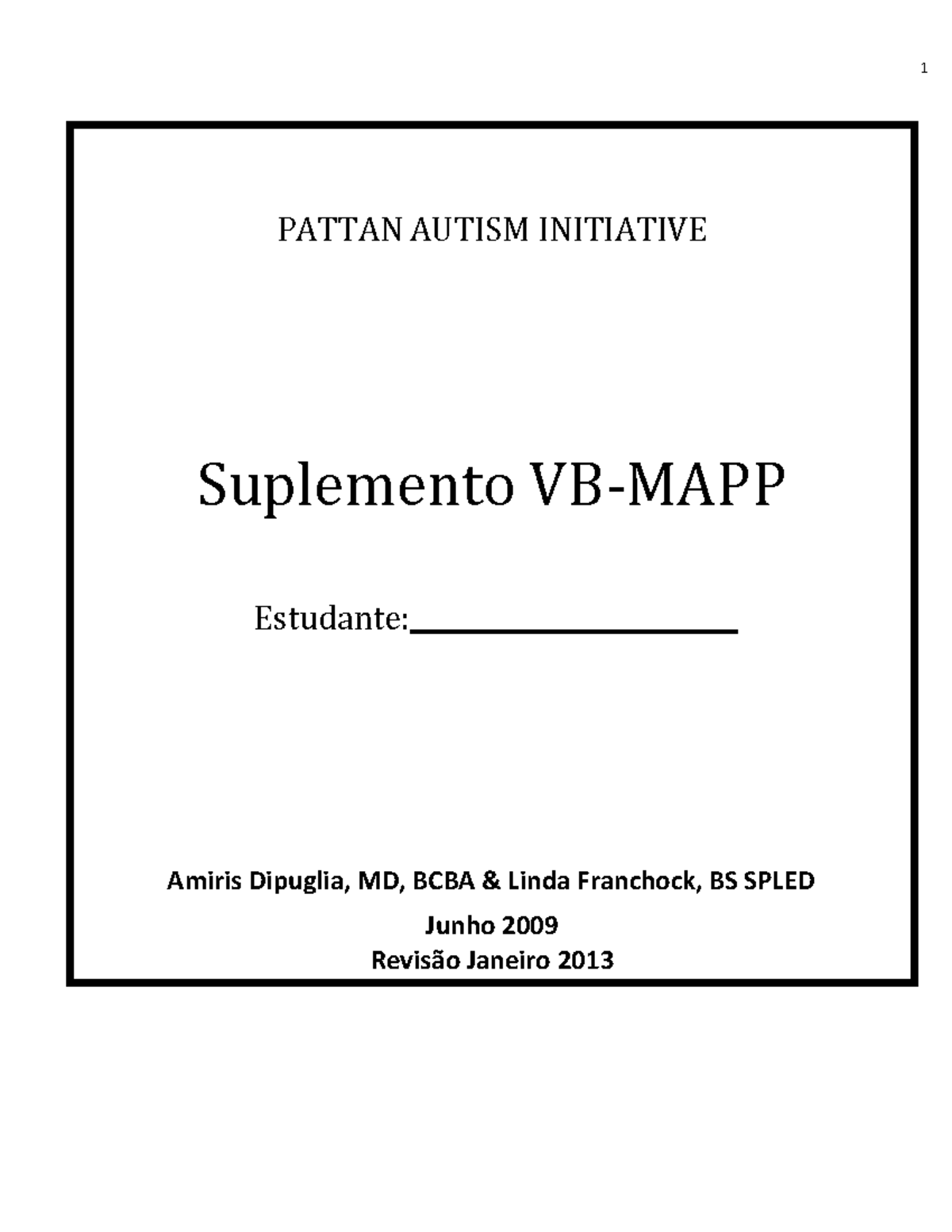 Vbmapp - Pattan - Português - PATTAN AUTISM INITIATIVE Suplemento VB ...