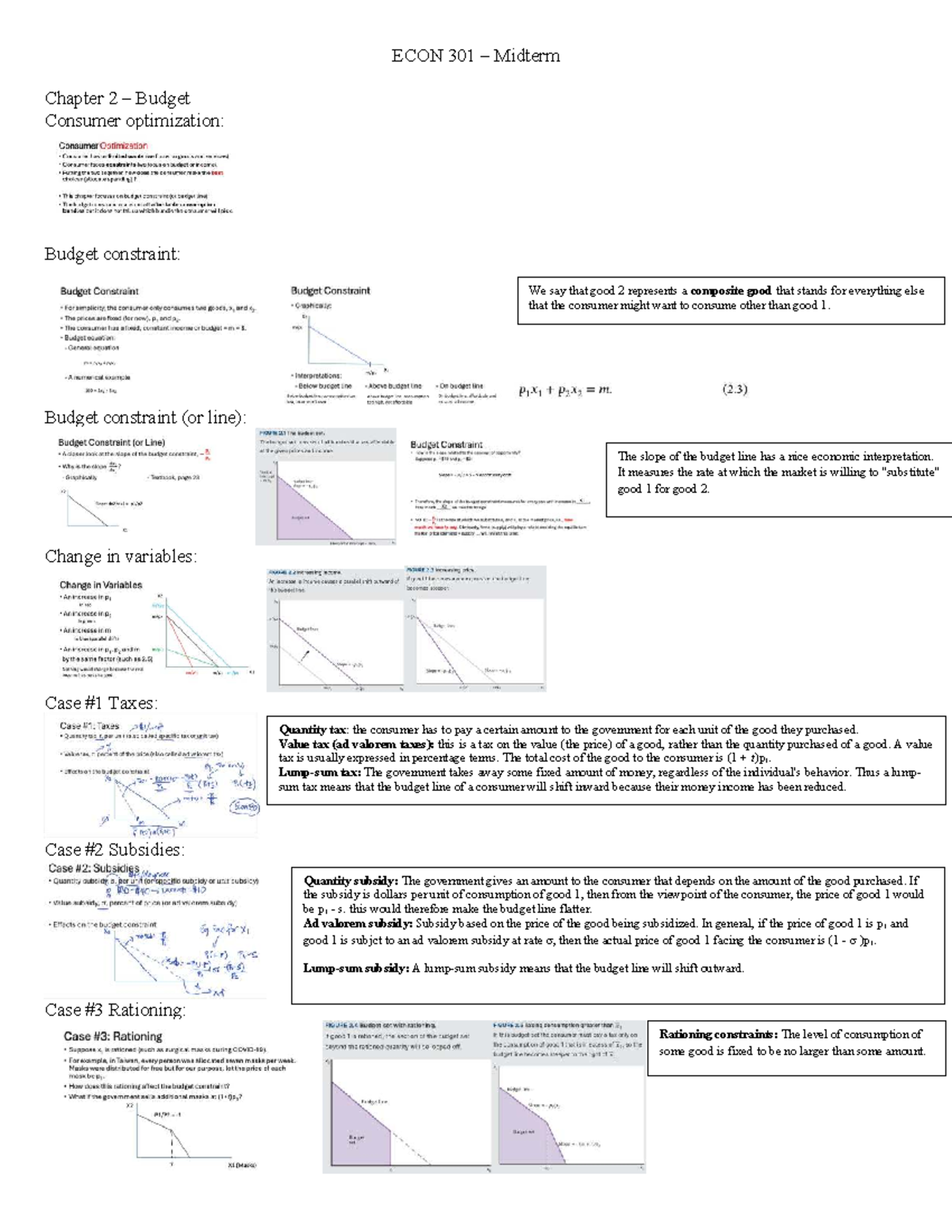 ECON 301 Midterm Study Guide: Consumer Optimization & Budget ...