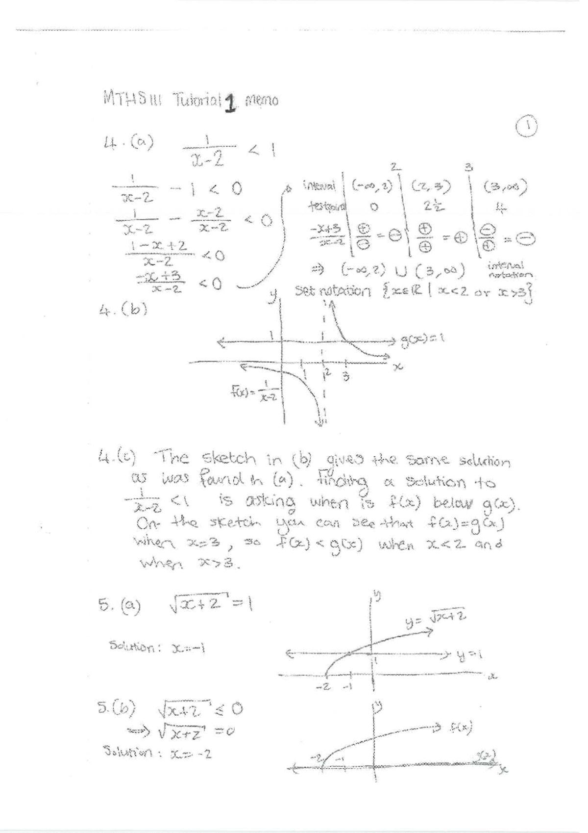 MTHS 1 Tutorial 1 Memo and Solutions - Studocu