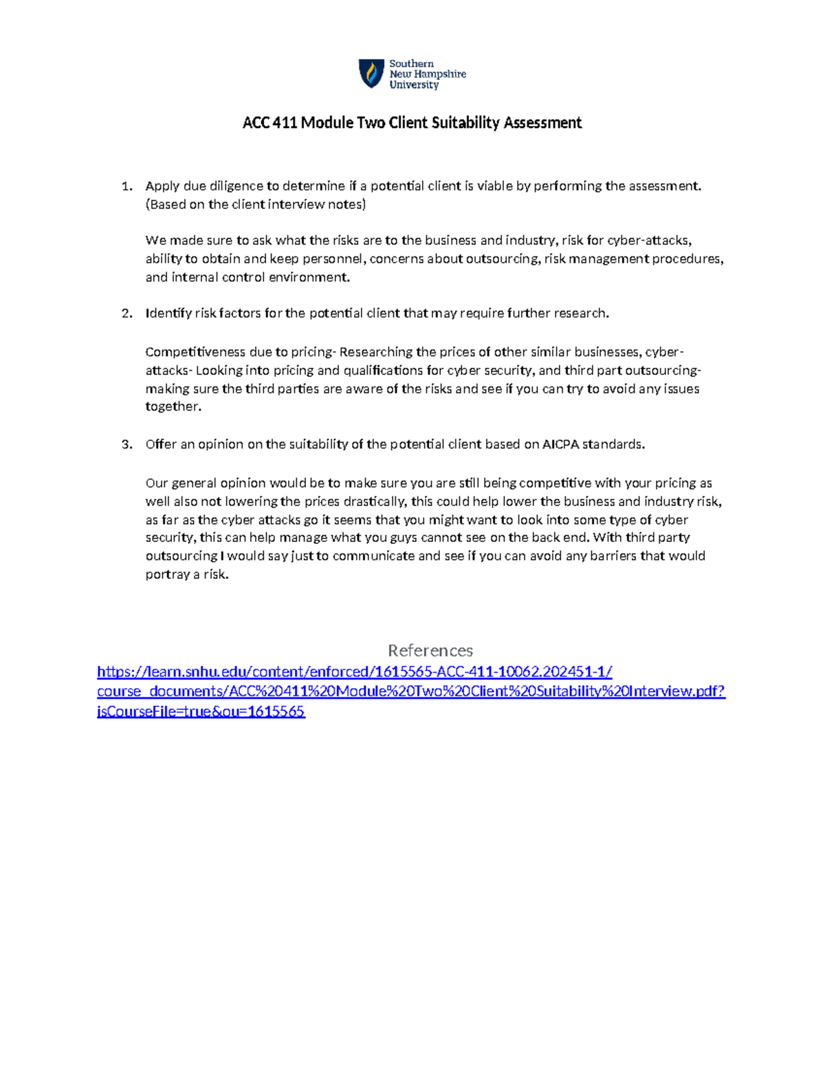 ACC 411 Module 2 Client Viability & Risk Assessment Analysis - Studocu