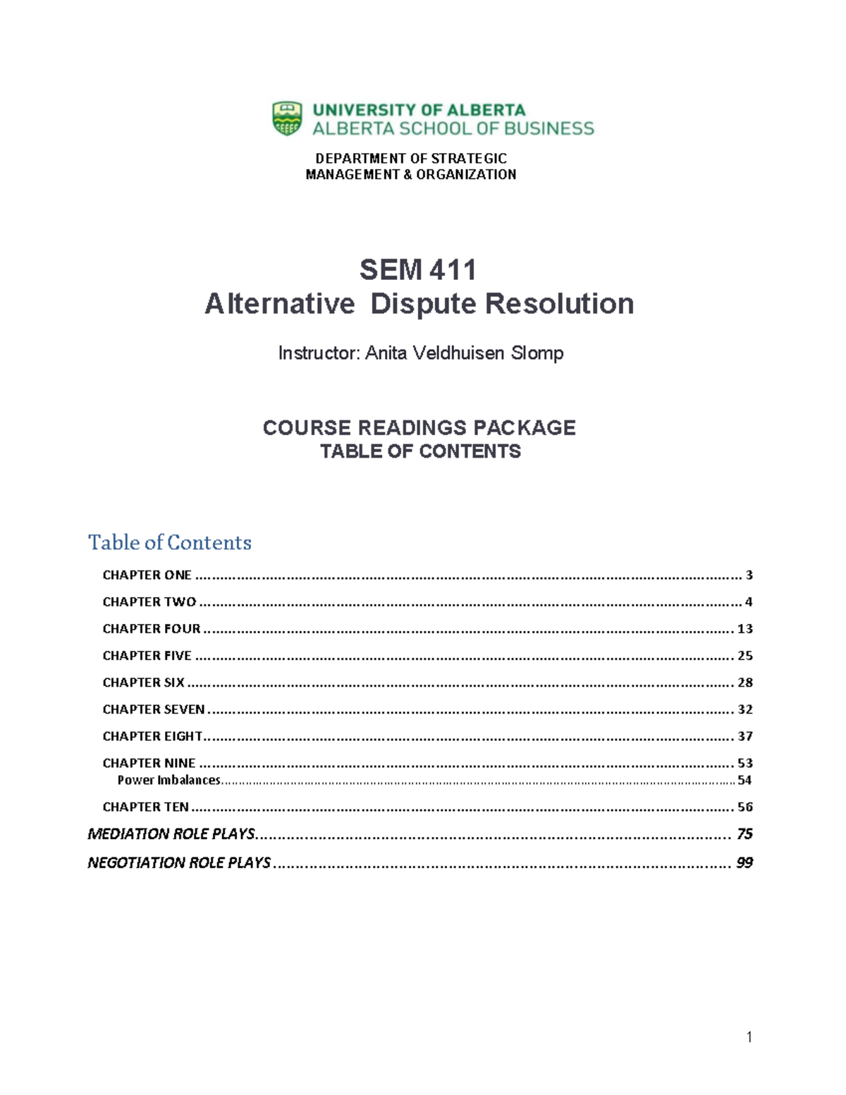 SEM 411 Course Manual: Alternative Dispute Resolution Readings - Studocu