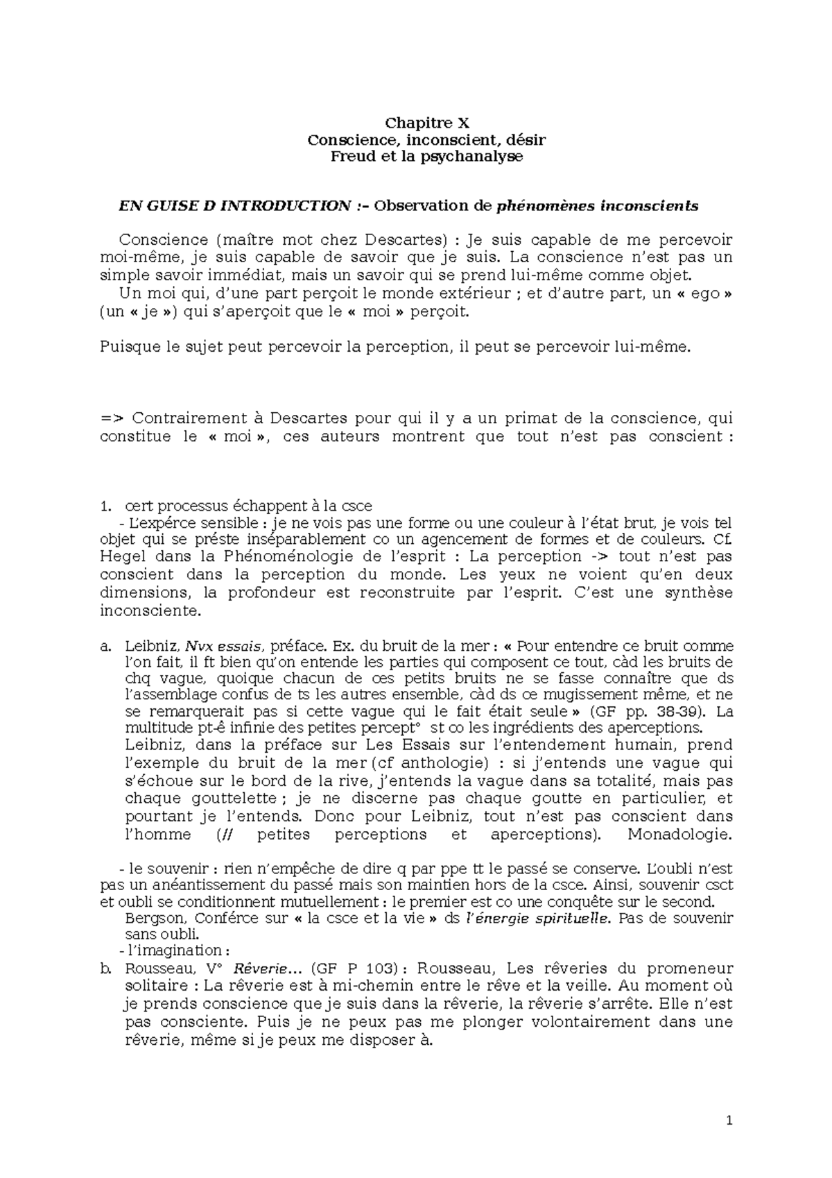 Chapitre X : Freud, l'Inconscient et la Psychanalyse approfondie - Studocu