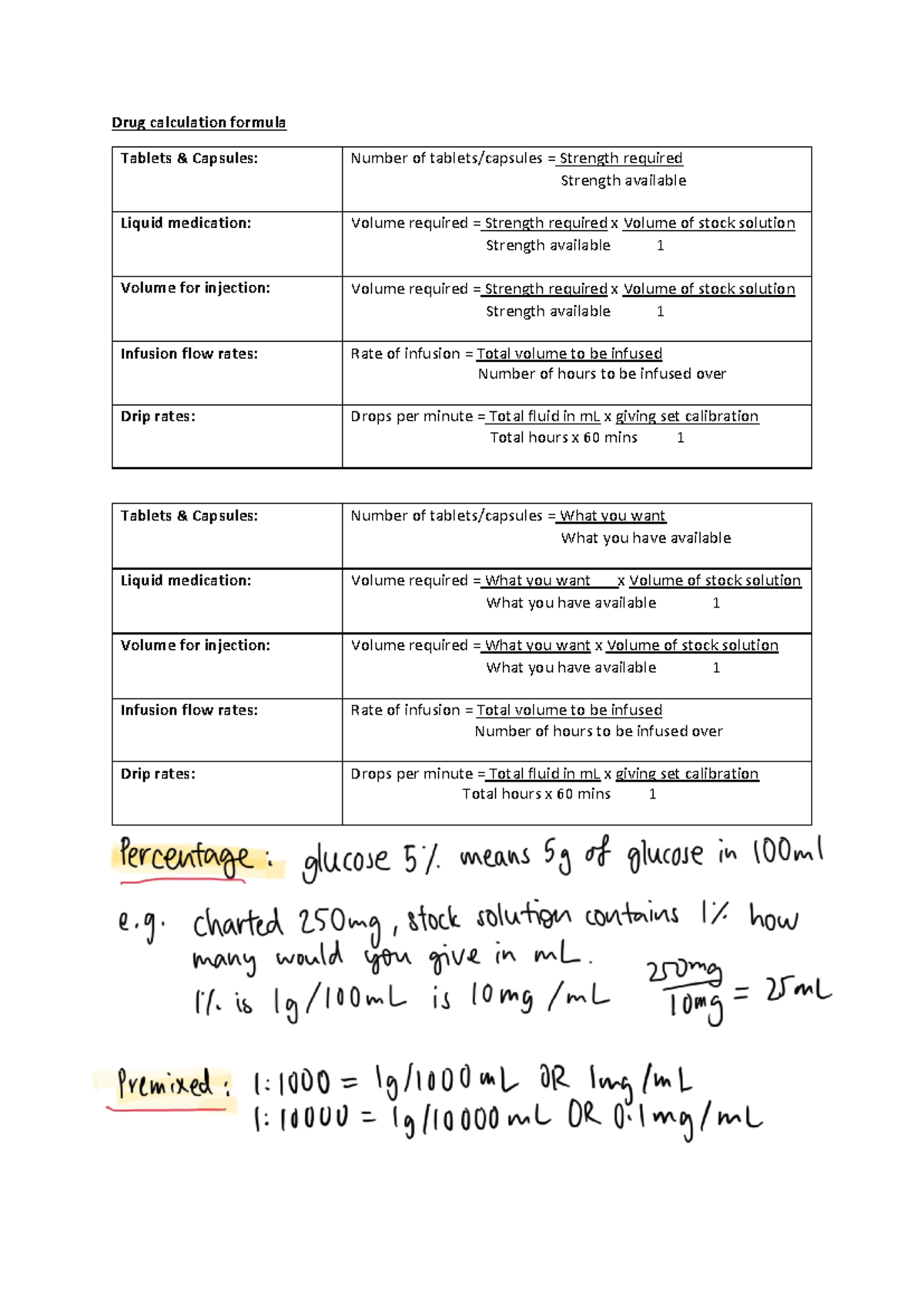 Drug Calculation Formulas & Rounding Notes for Medications - Studocu