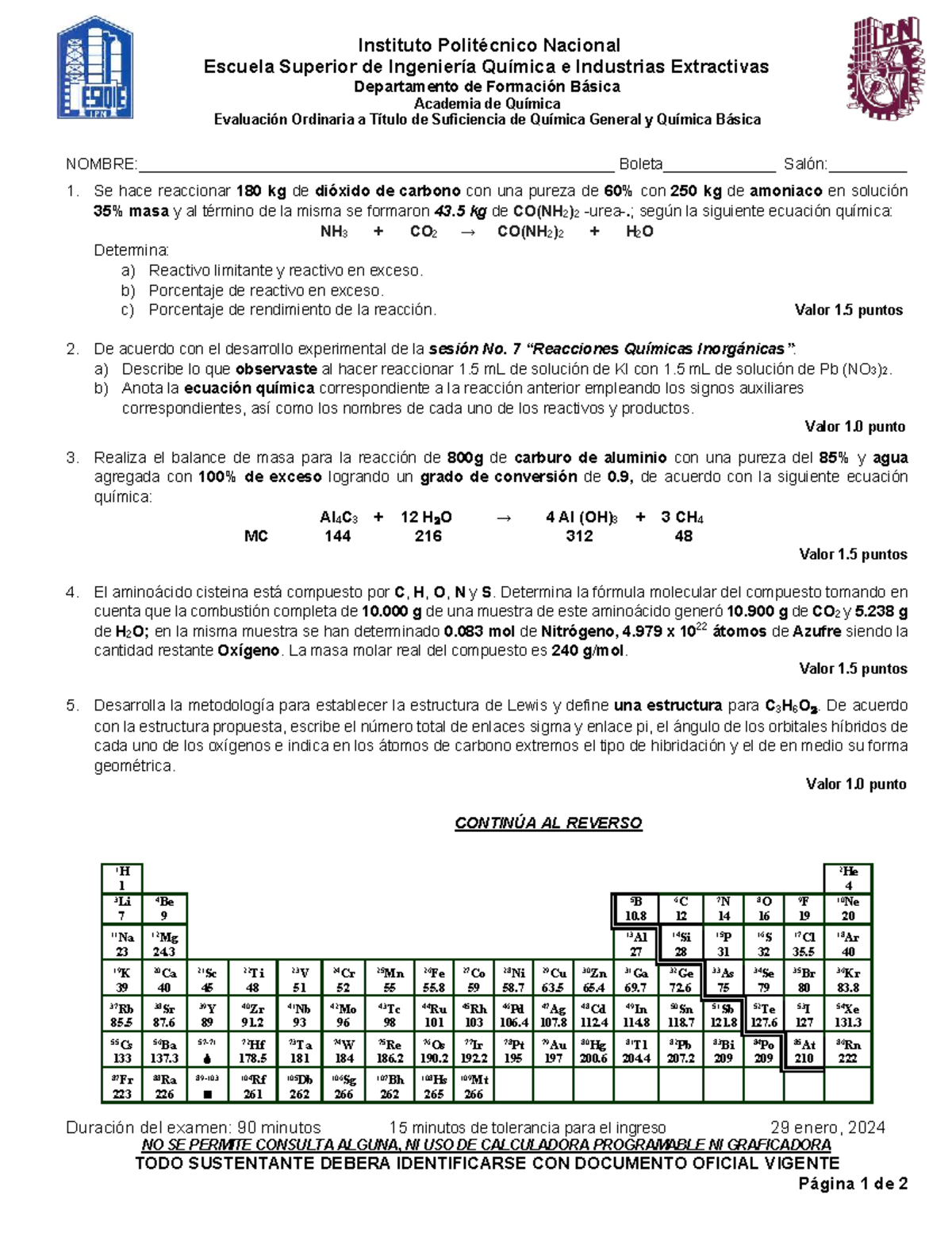 ETS QG ORD 290124 - Examen de Química General y Básica - Studocu