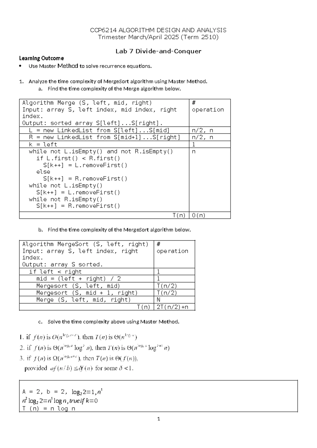 CCP6214 Algorithm Design & Analysis - Lab 6: Sorting II Techniques ...