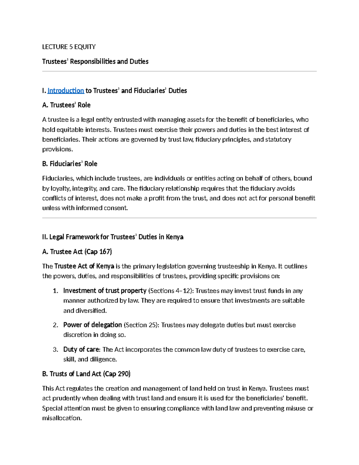 LECTURE 5 EQUITY: Responsibilities and Duties of Trustees - Studocu