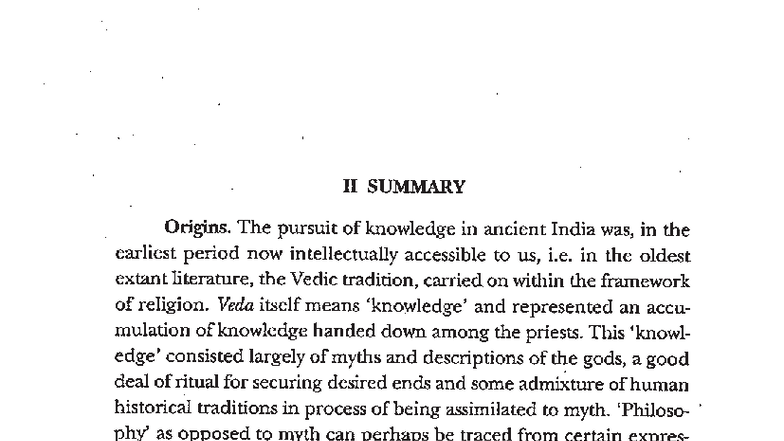 II SUMMARY: Origins of Knowledge in Ancient Indian Philosophy - Studocu