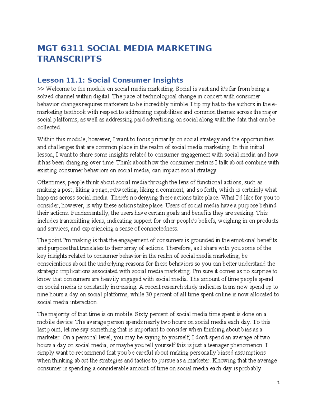 W12- Social Media Marketing Transcript - MGT 6311 SOCIAL MEDIA ...