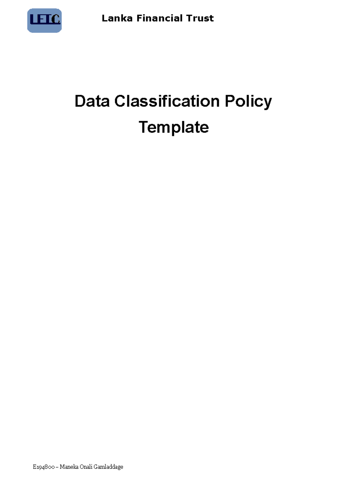 Data Classification Policy Template V1 E194800 for Lanka Financial ...