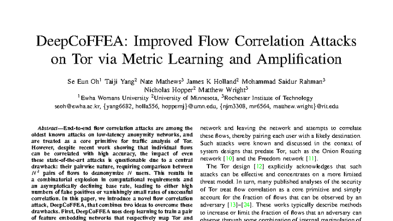 DeepCoFFEA: Enhanced Flow Correlation Attacks on Tor Using Deep ...