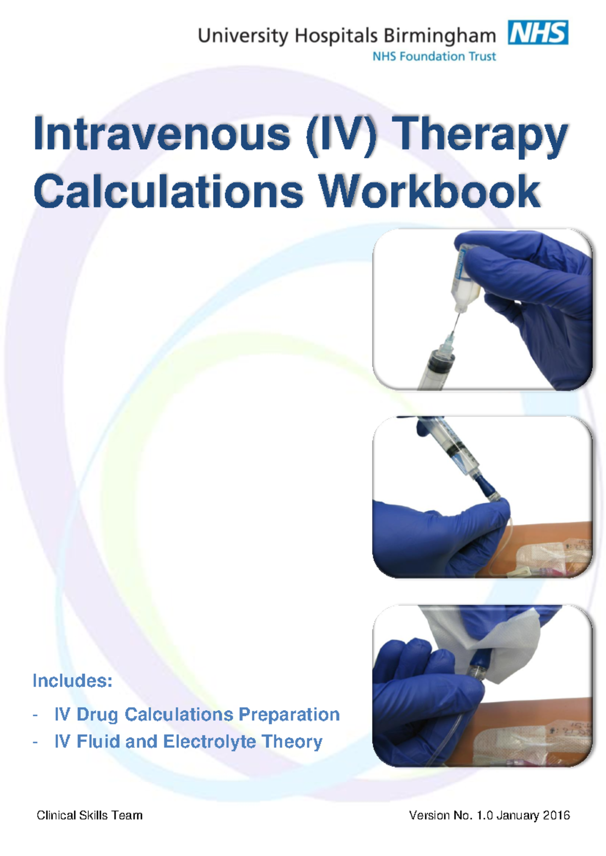 IV Therapy Calculations Workbook for Clinical Skills Team (Version 1.0 ...