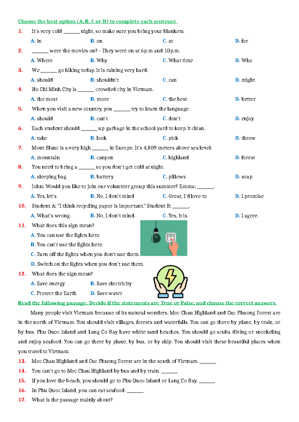 18 (SW6) Sec Mid Term - Sentence Completion and Environmental Awareness ...