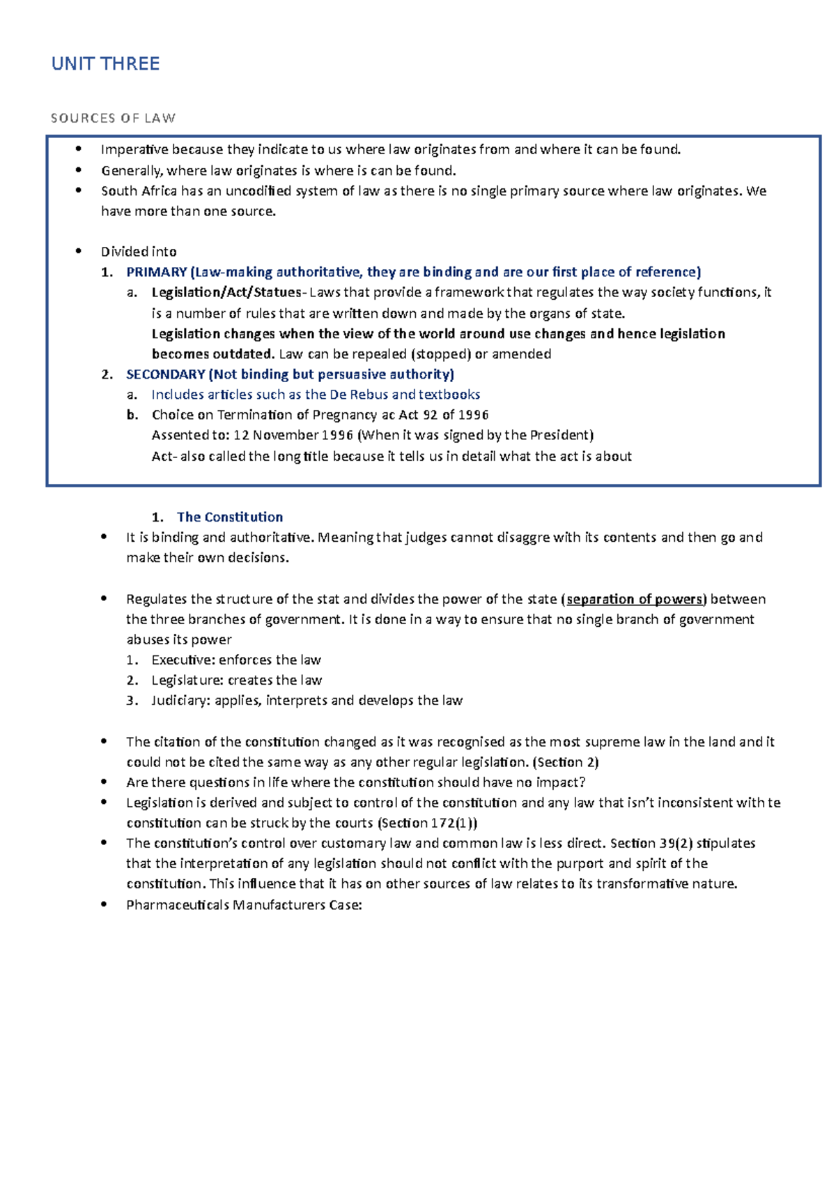 UNIT Three - Lecture notes and perosnal notes for unit 3 - UNIT THREE ...