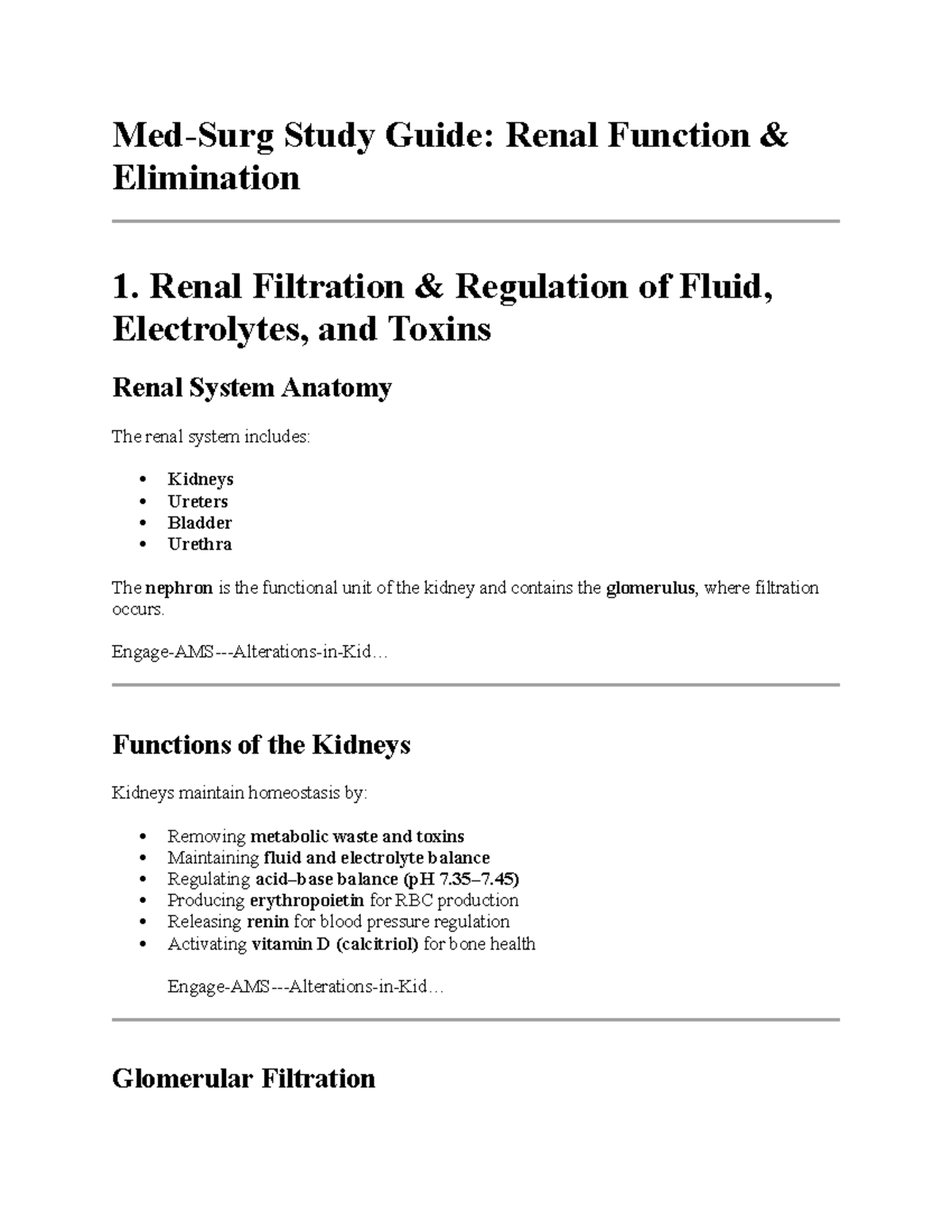 Med Surg Quiz 8: Renal Function and Management Study Guide - Studocu