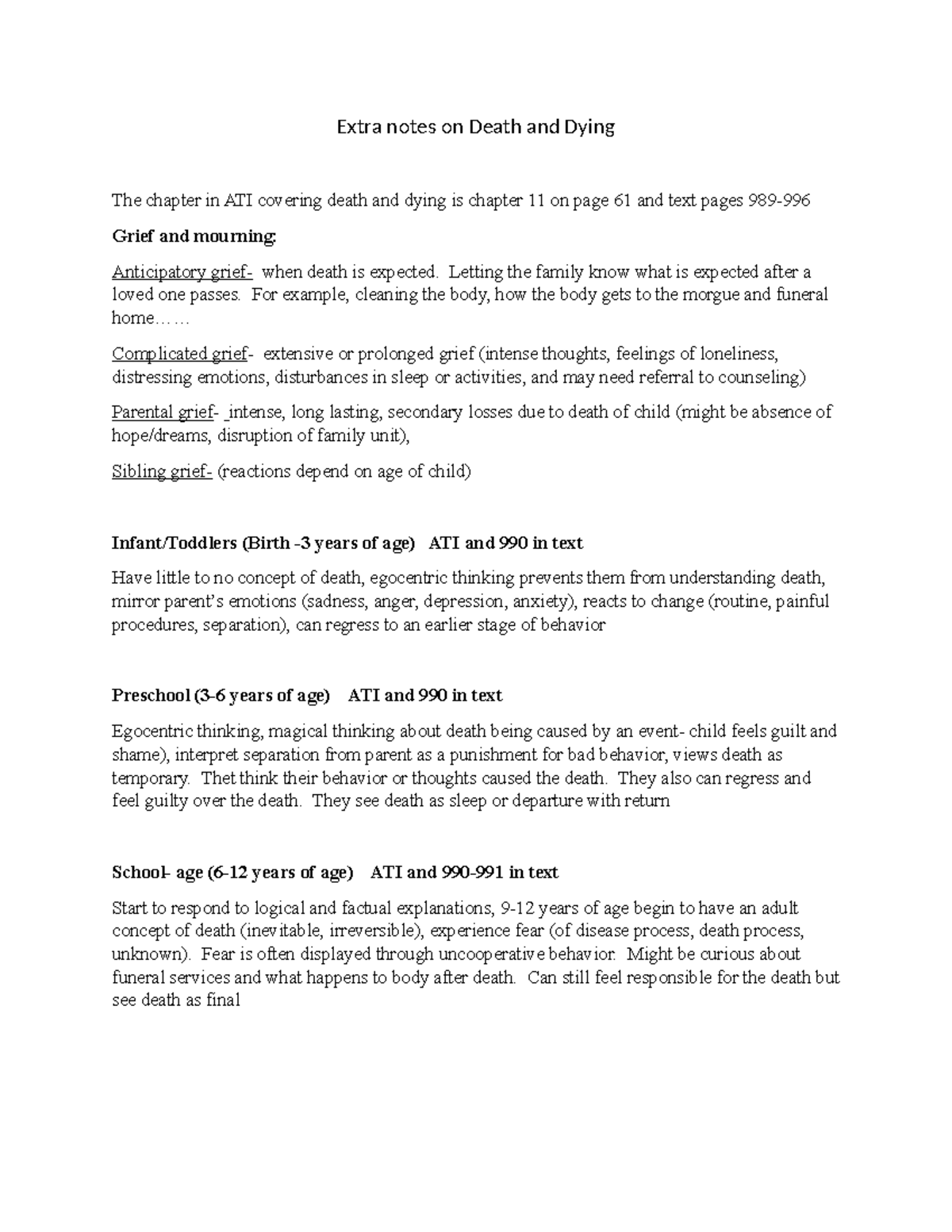 Additional notes for death and dying - Extra notes on Death and Dying ...