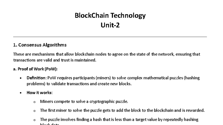 BlockChain Technology 1: Consensus Algorithms & Smart Contracts - Studocu