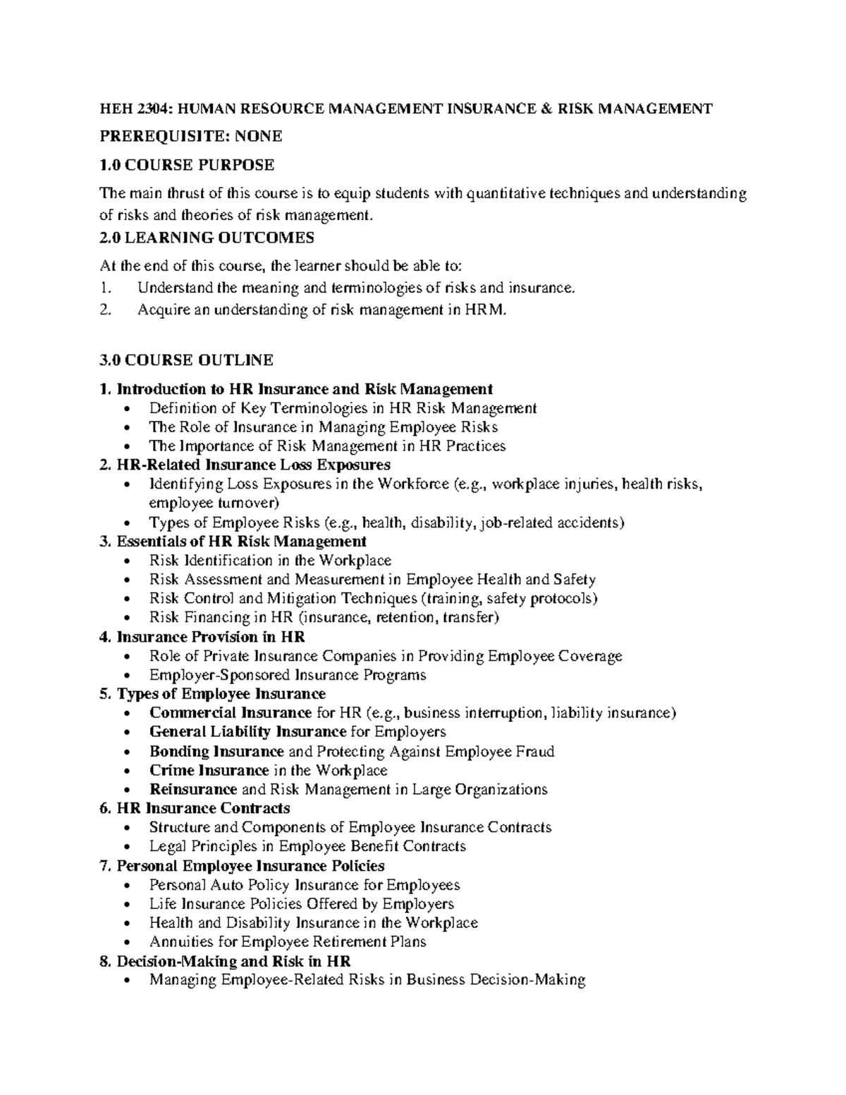HEH 2304: Final Exam Study Guide for HR Management in Insurance & Risk ...