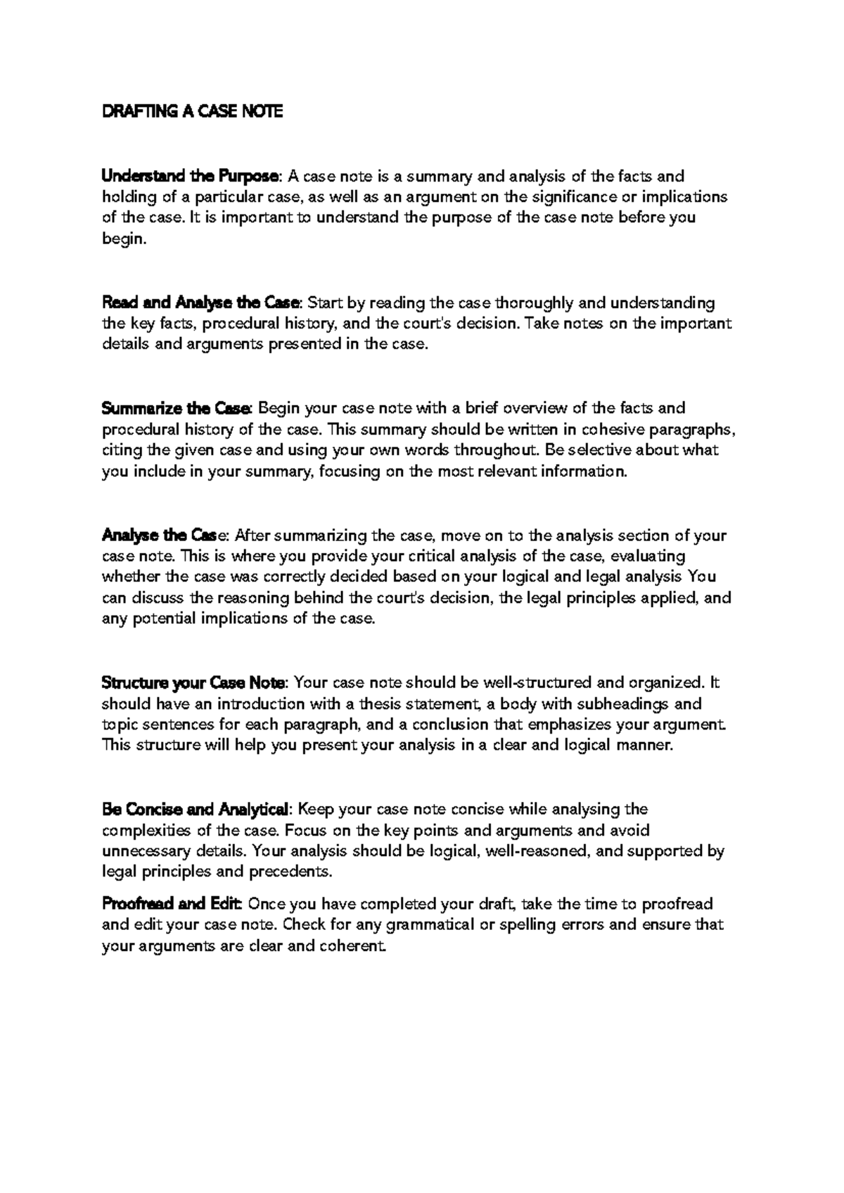 Drafting a Case Note: Guidance for Legal Analysis and Structure - Studocu