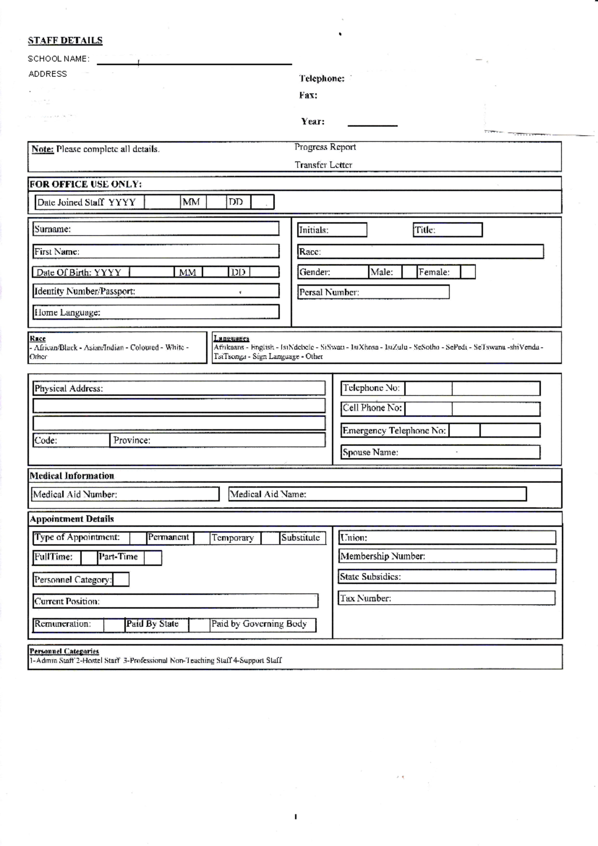 Application Forms-ECD - ####### STAF'F DETAILS Telephone: Fax ...